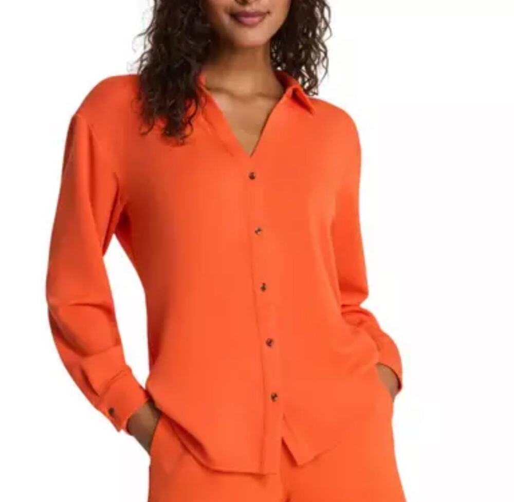 SPANX AirEssentials Oversized Button Down Shirt S Sunset Coral Halloween NWT